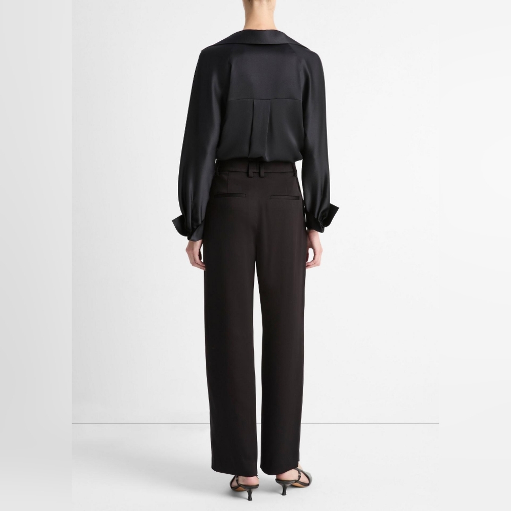 Vince High-Waist Fluid Satin Wide-Leg Trouser Size 8 Black - Picture 2 of 9